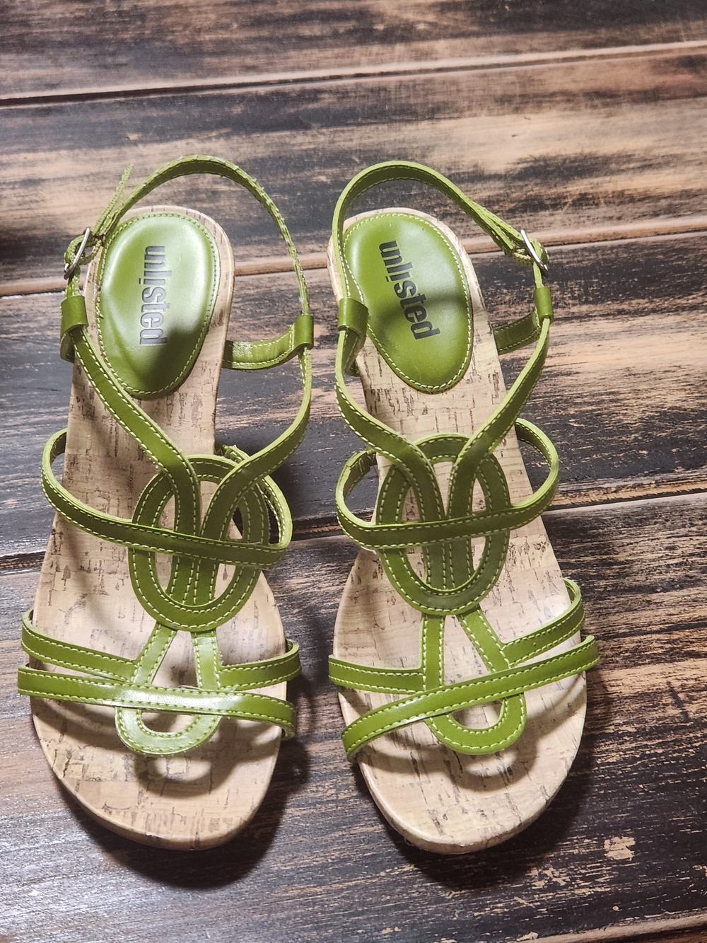 Unlisted Lime Green Strappy Cork-Style Women's Sandals